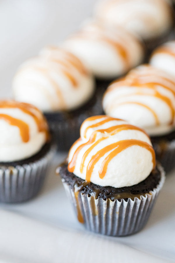 Mini chocolate salted caramel cupcakes